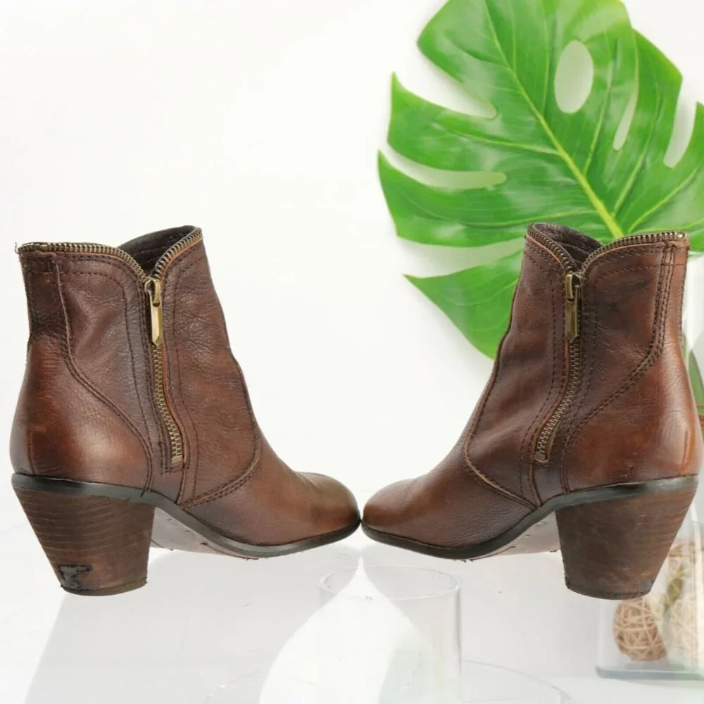 Sam Edelman Womens Linden Boot Size 7 Brown Leather Western Block Heel  Zip Edge